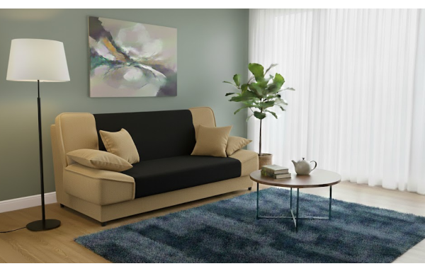 Wersalka Maxim 23 czarno-beżowa na sprężynach z funkcją spania i pojemnikiem